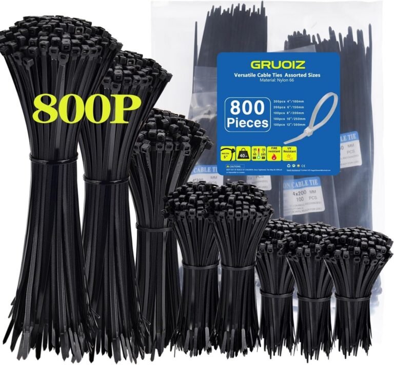 Lot de 800 colliers de serrage noirs GRUOIZ, de plusieurs longueurs, avec leur sachet.