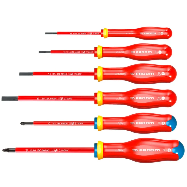 Six tournevis Facom PROTWIST ATDVE.J6PB sur fond blanc