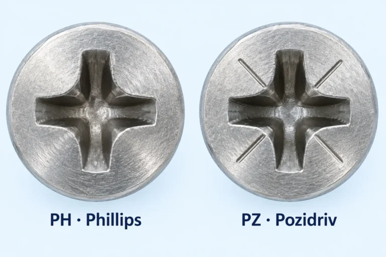Comparaison de deux têtes de vis : PH à gauche, PZ avec quatre repères diagonaux à droite.